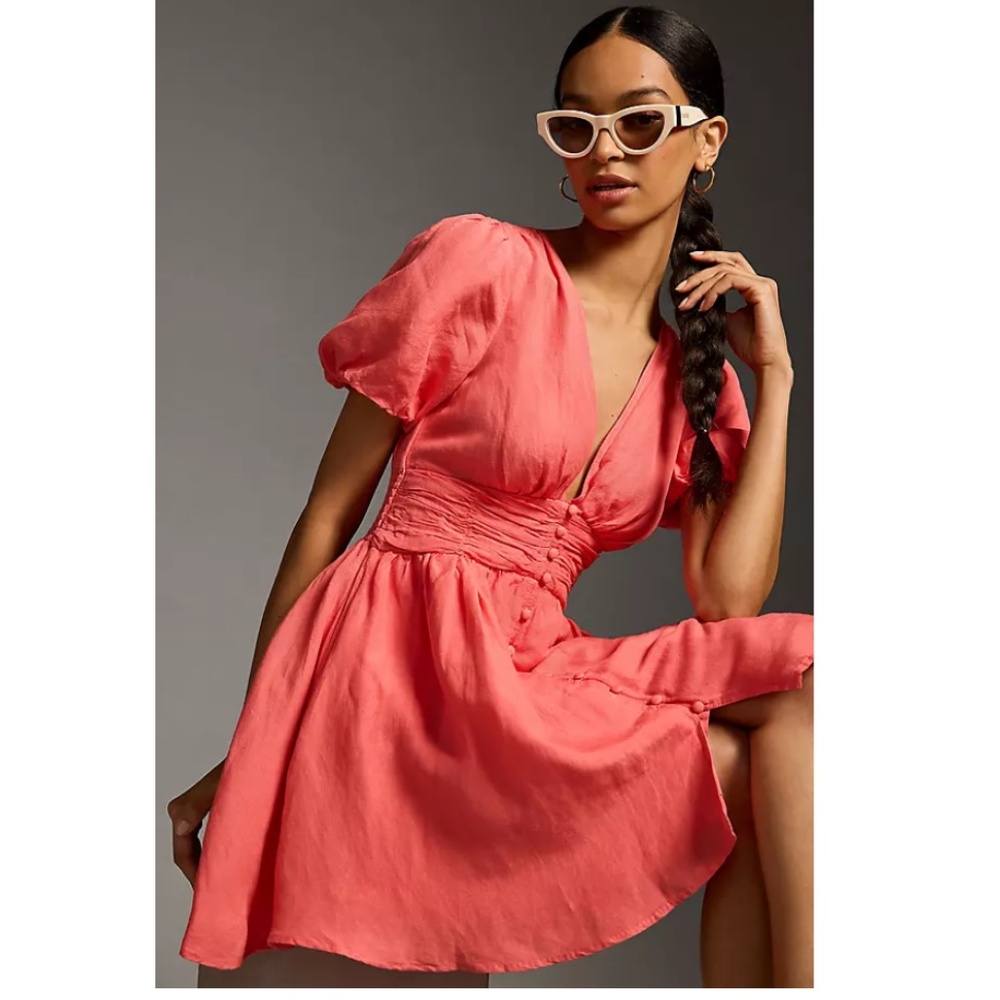 NWT-By Anthropologie The Katerina Tangerine Button-Front Mini Dress SIZE S
